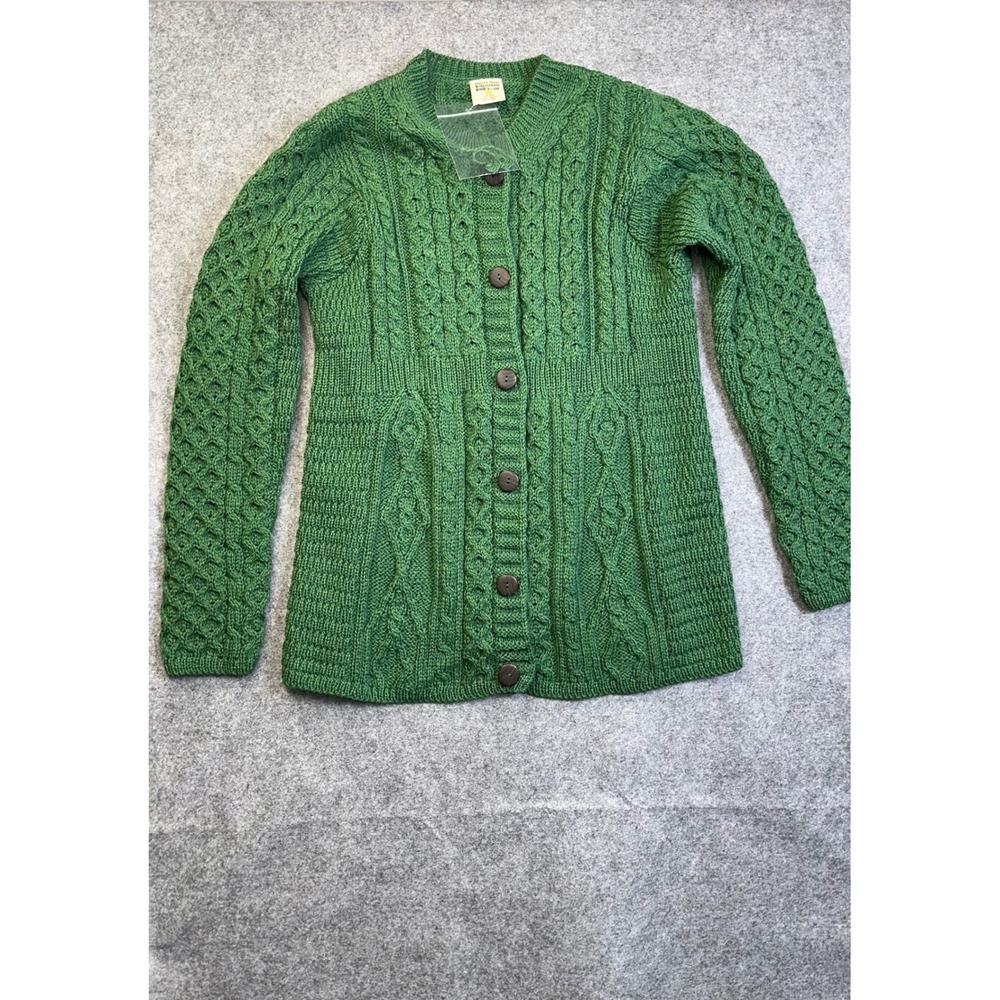 Kilronan Knitwear Merino Wool Aran Cardigan Green Ireland A291053 Large